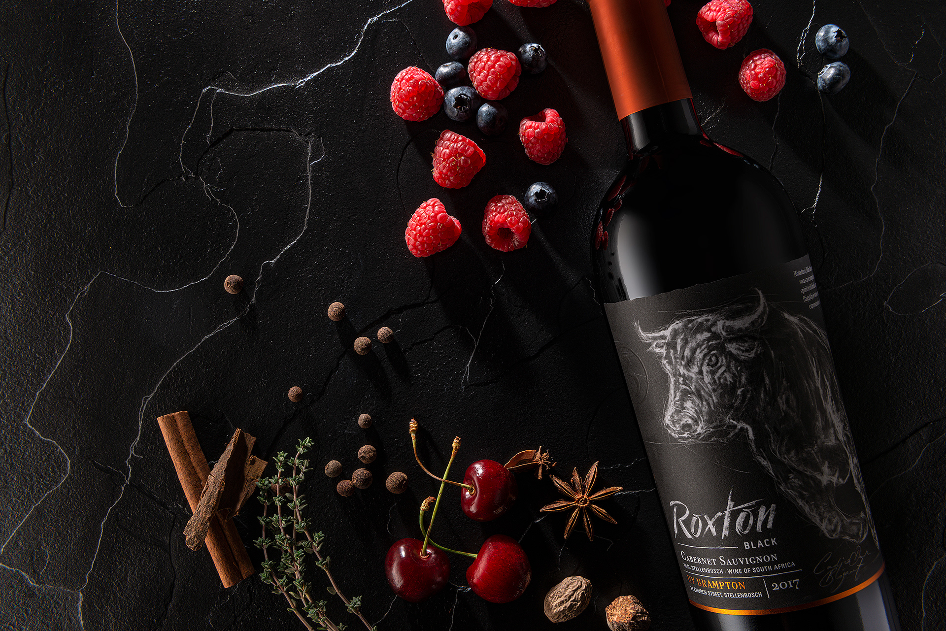 Roxton Black wine tasting notes layflat styled shot