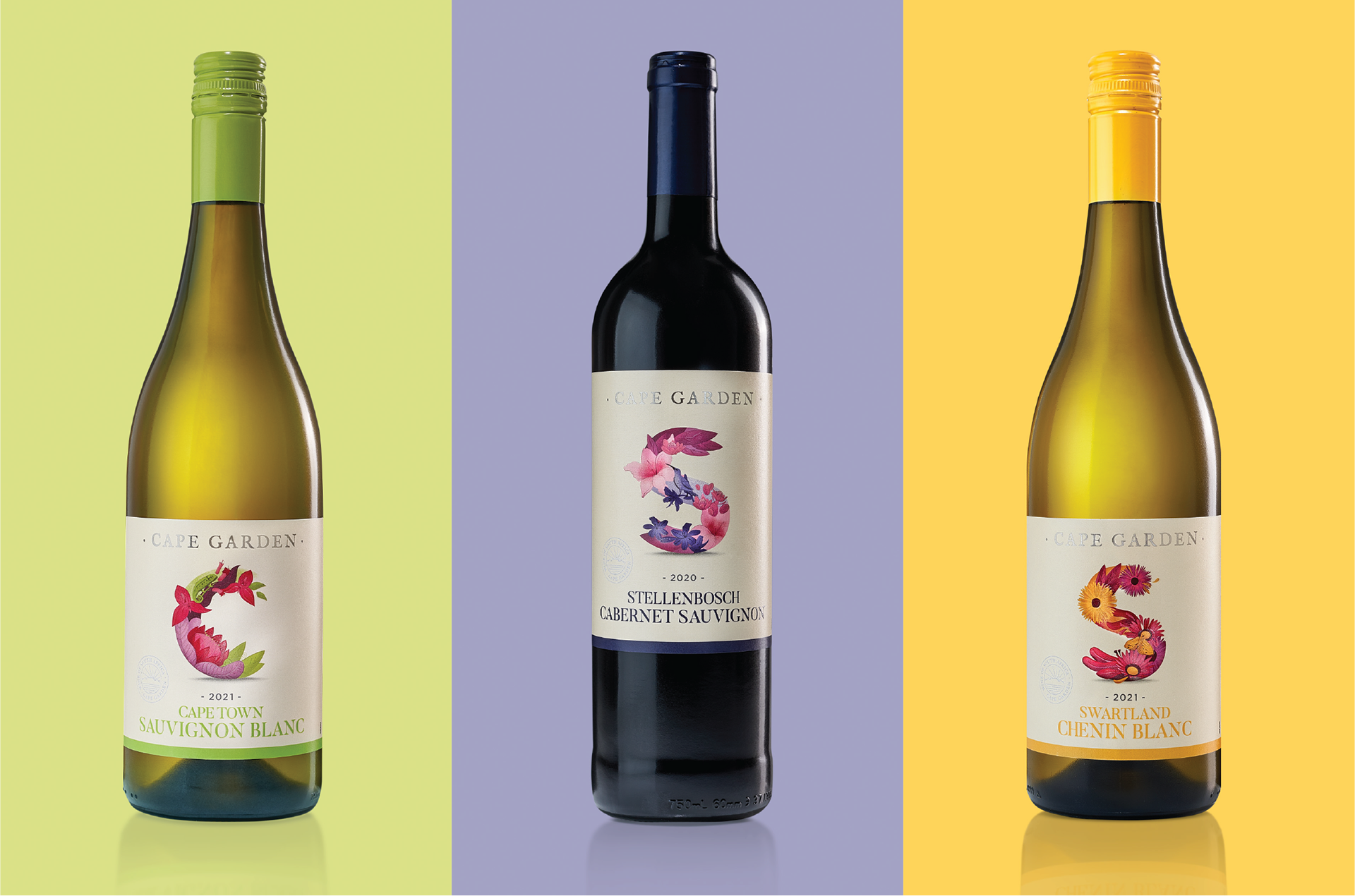 Cape Garden range wine label design for Distell