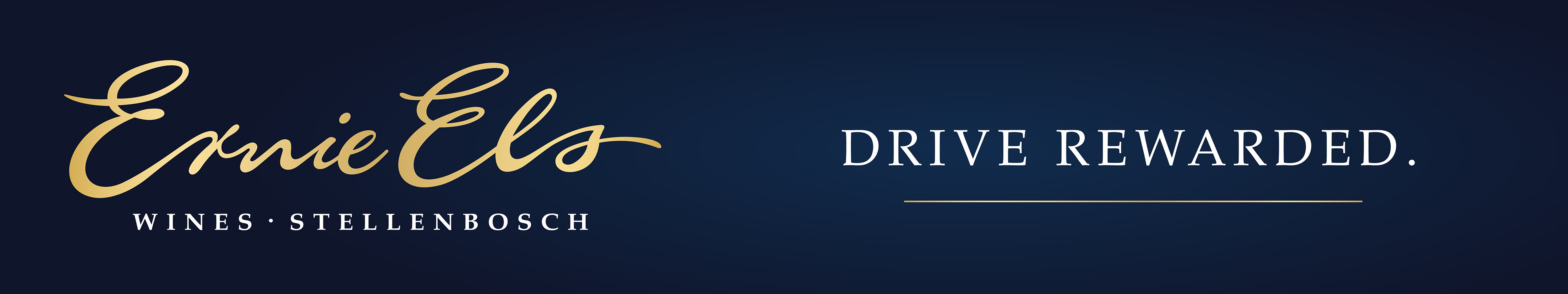 Ernie Els logo and Drive Rewarded tagline on blue background