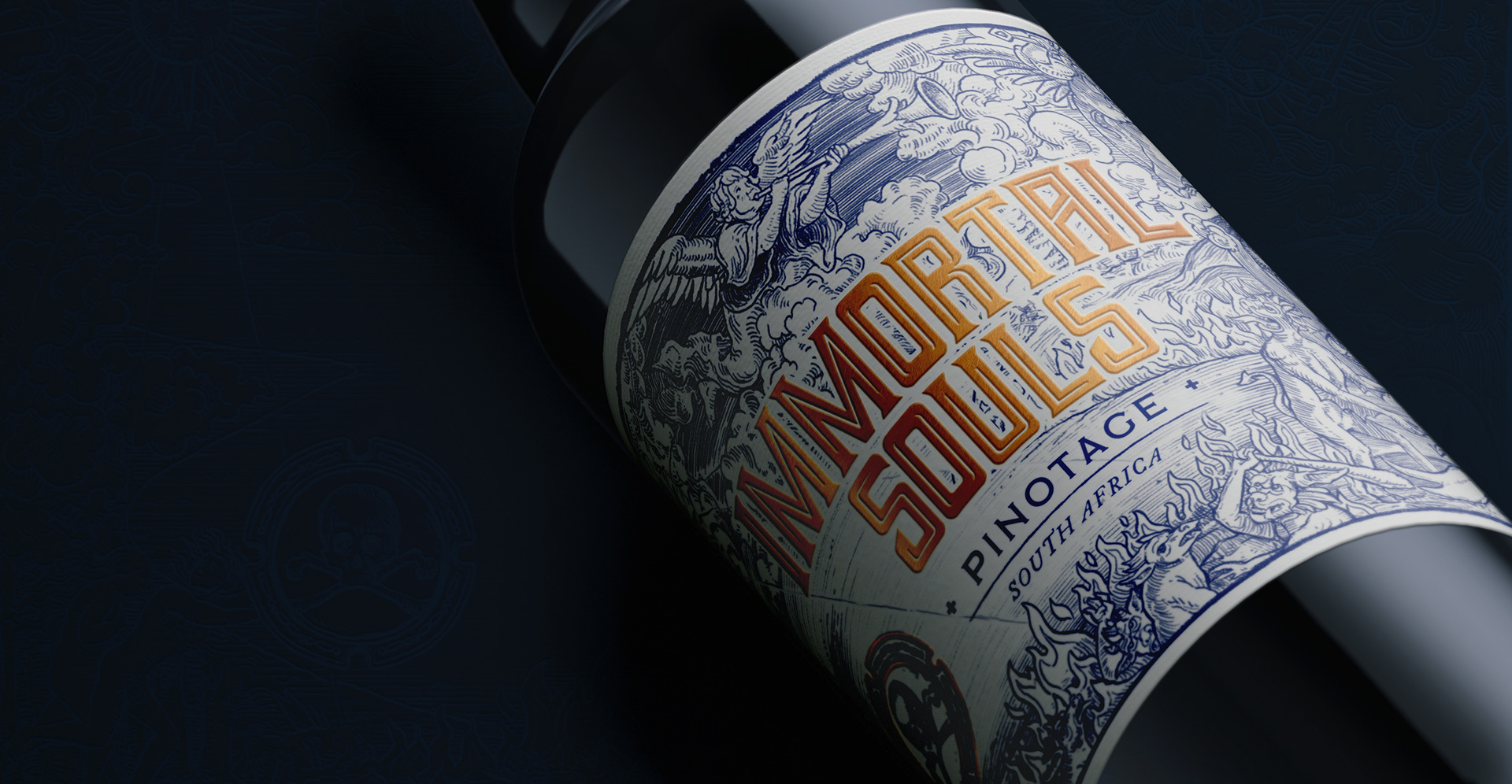 Immortal Souls illustrated wine label design
