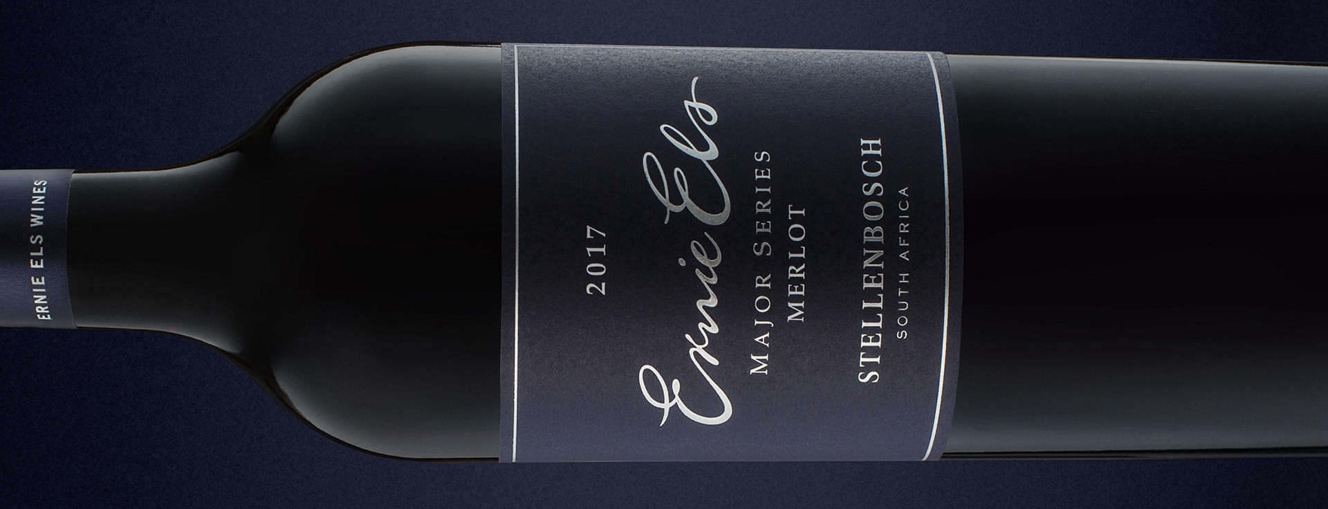 Ernie Els Major Series Merlot wine label design close-up