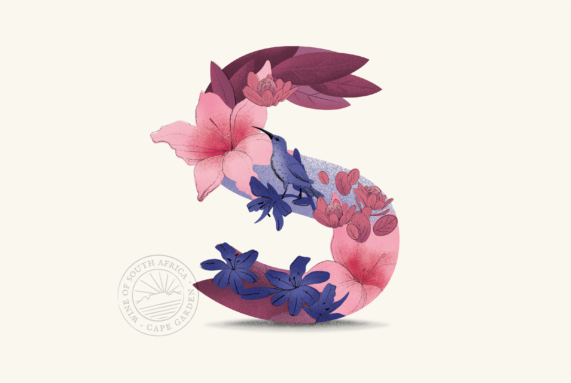 Illustrated letter S made up of South African fauna and flora