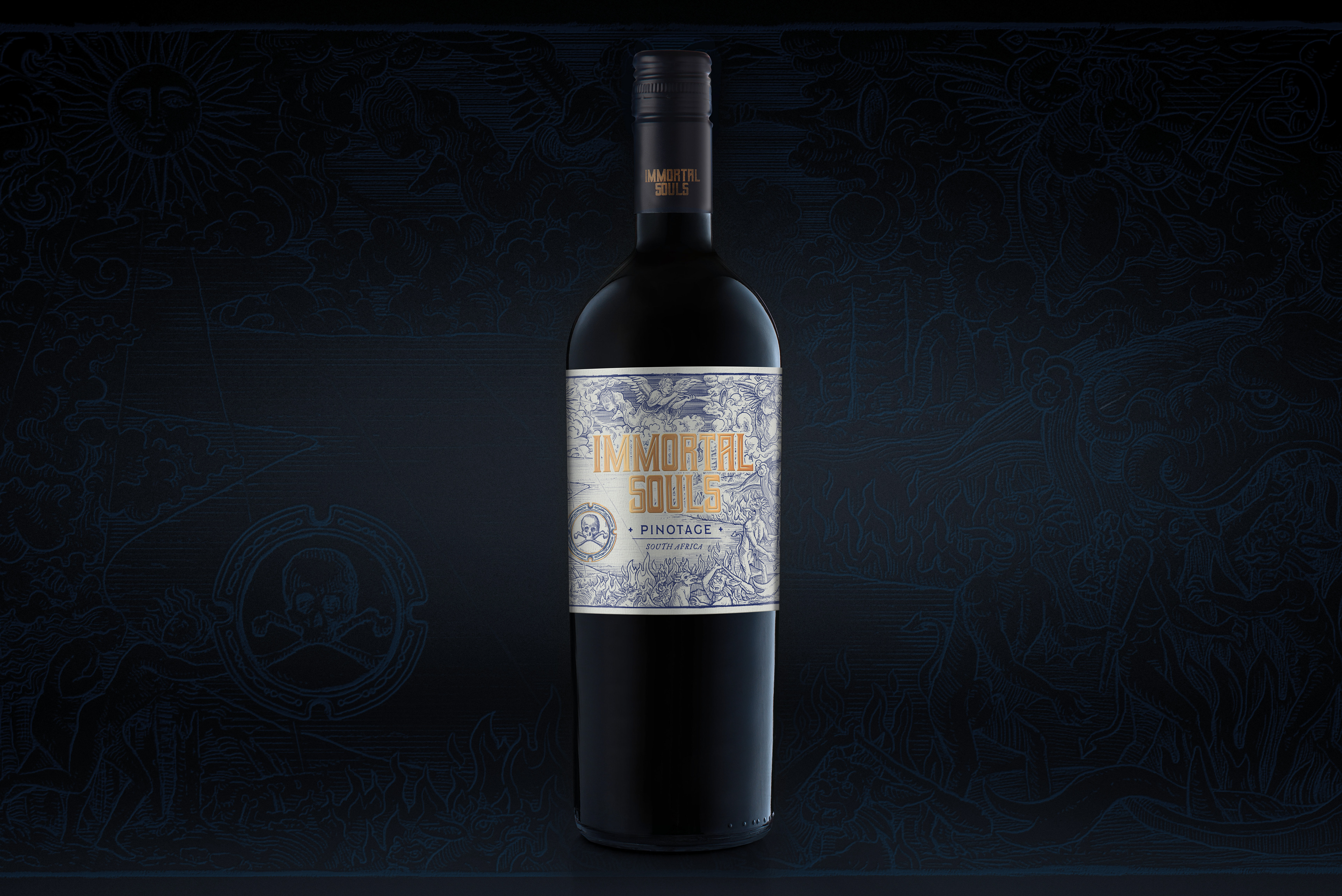 Immortal Souls wine label design on illustrated background