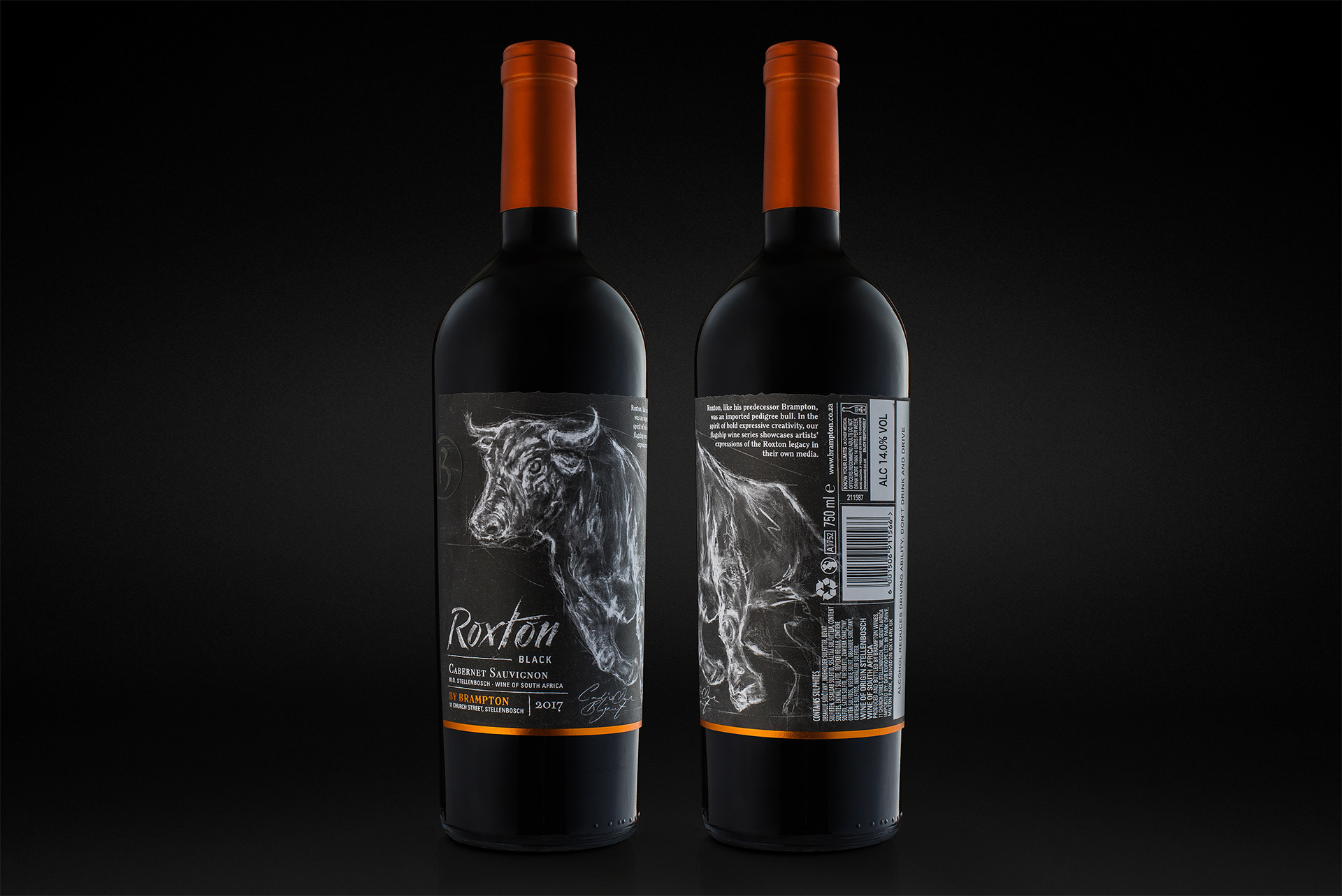 Roxton Black wine wrap-around label design