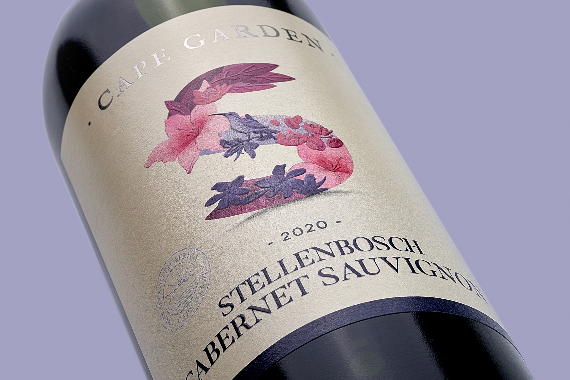 Cape Garden Stellenbosch Cabernet Sauvignon wine label design close up