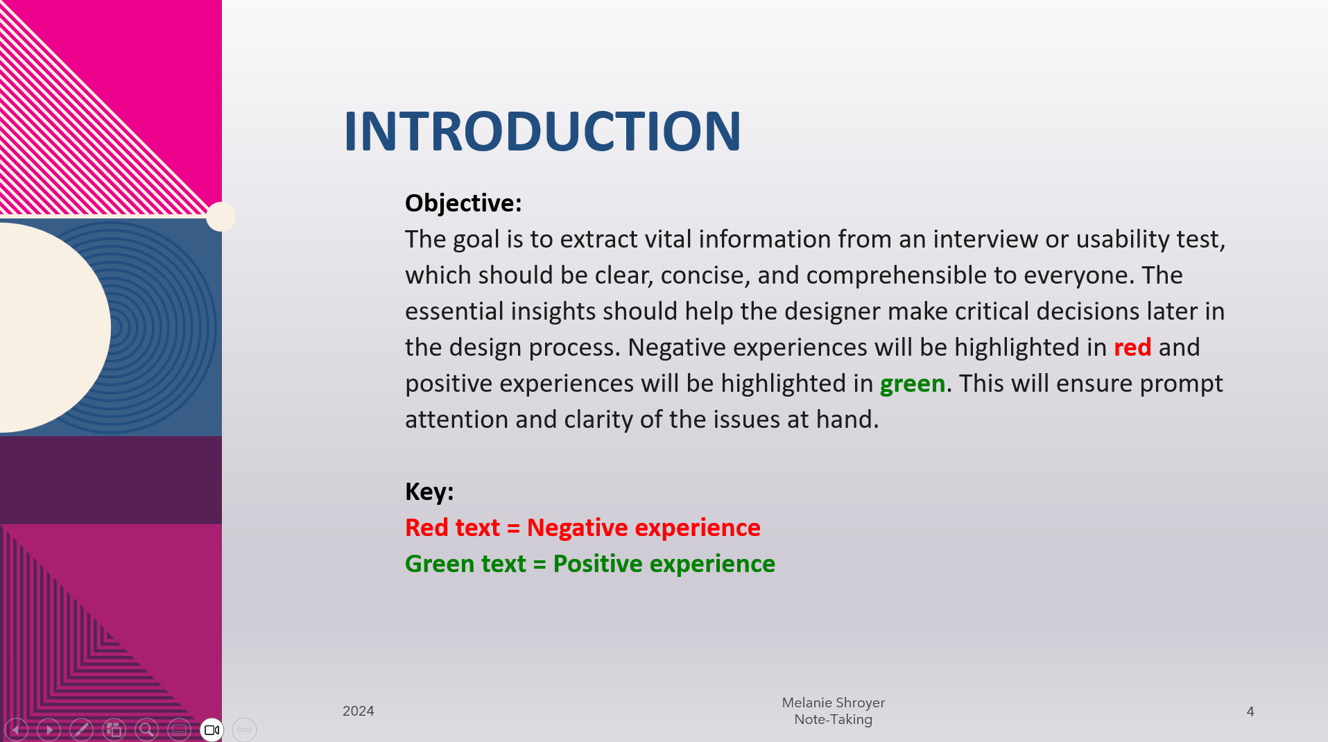 Introduction to the Note-Taking presentation from watching the usability test.