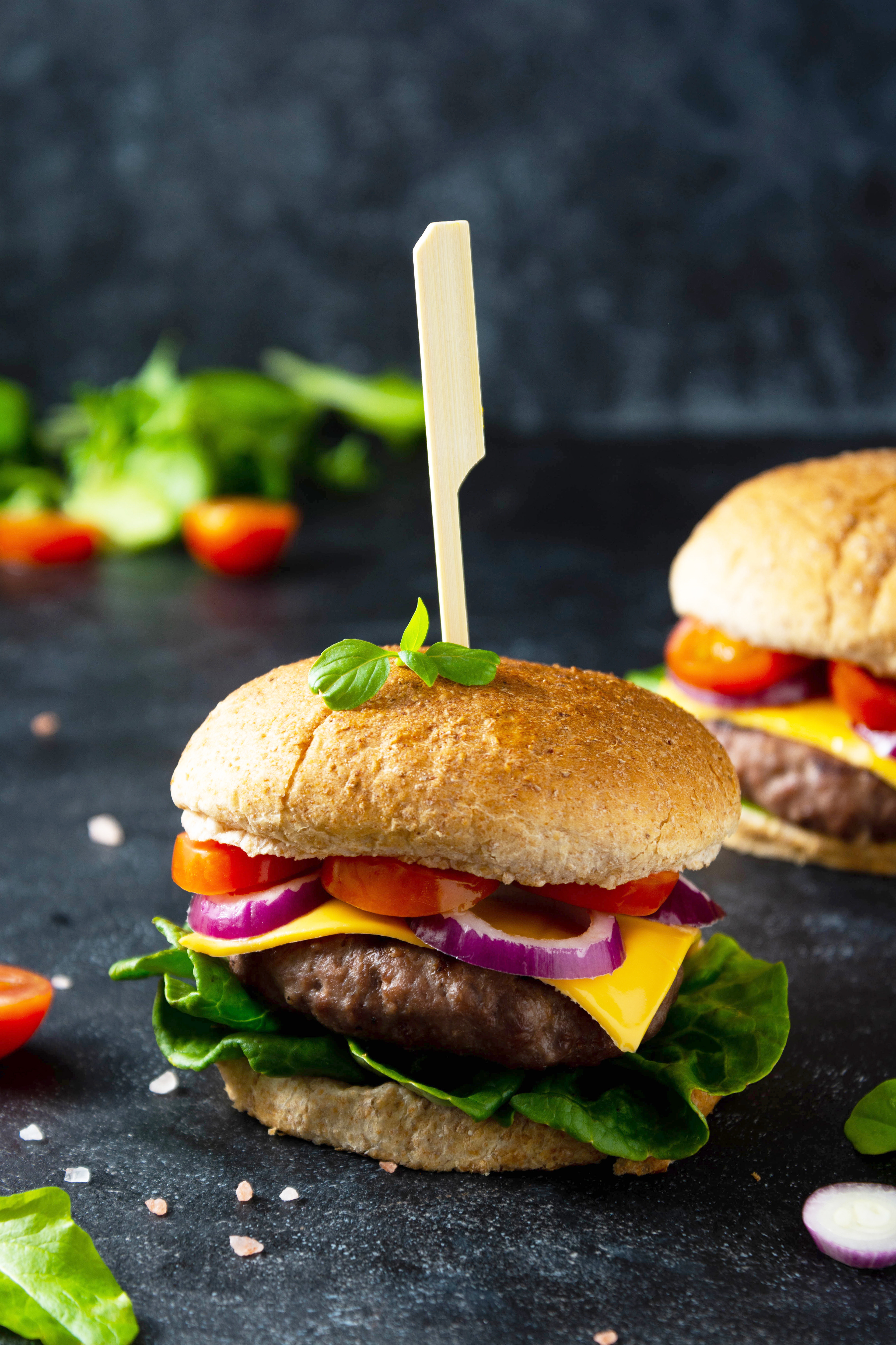 Homemade burgers, dark food photography by Inga Zaiat