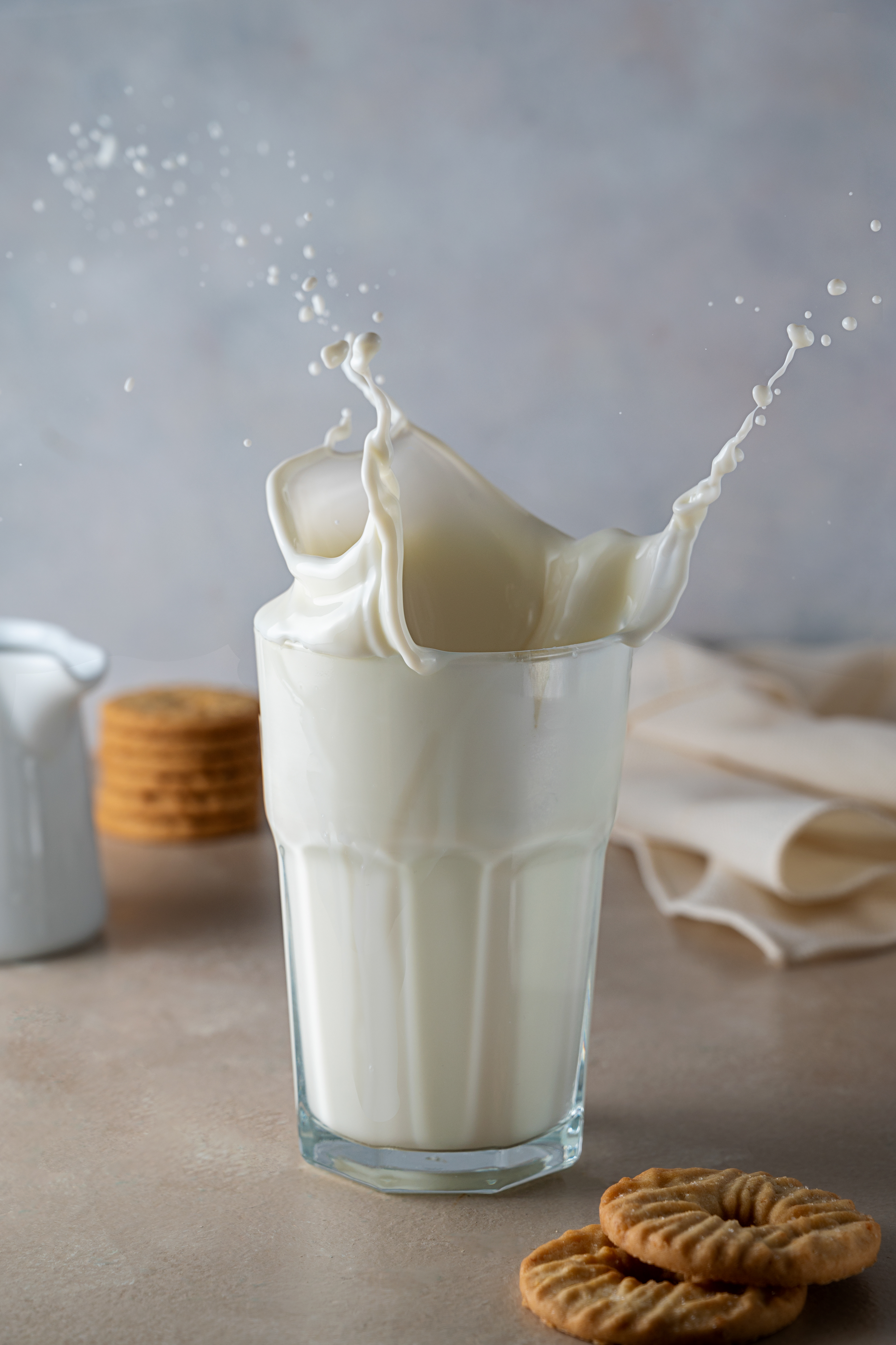Splashes milk glass. Drinks photography
