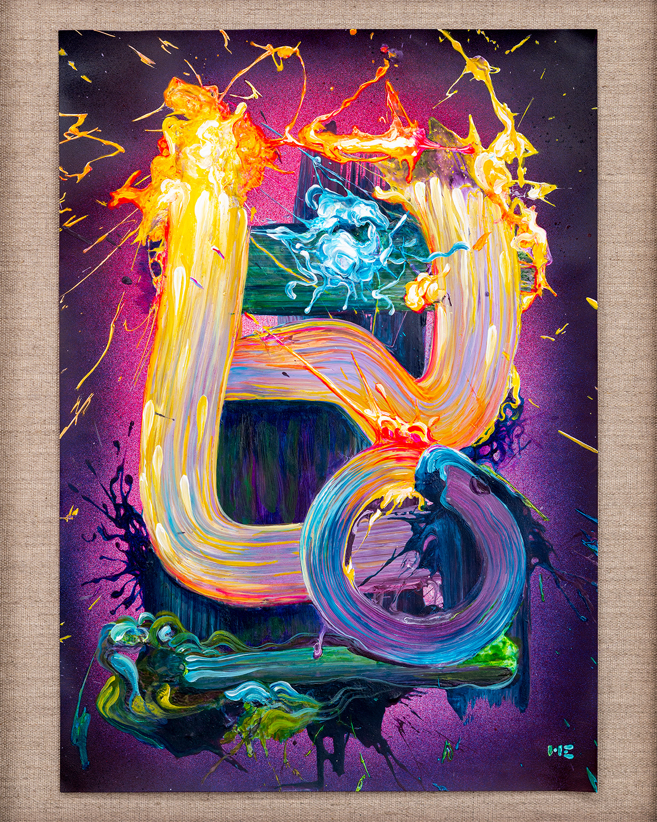 'Brushstrokes no.19' - Acrylics and spray on stone paper. 30x42 cm.