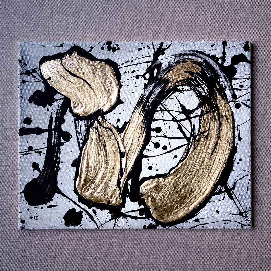 'III' - Acrylics and gold metal foil on canvas. 41 x 33 cm.