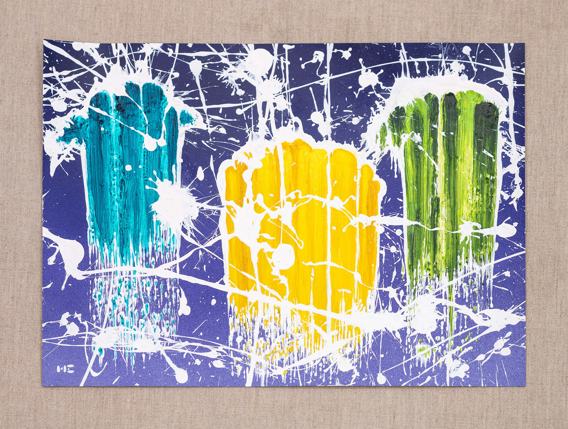 'Brushstrokes no.12' - Spray paint and acrylics on stone paper, 41x30 cm