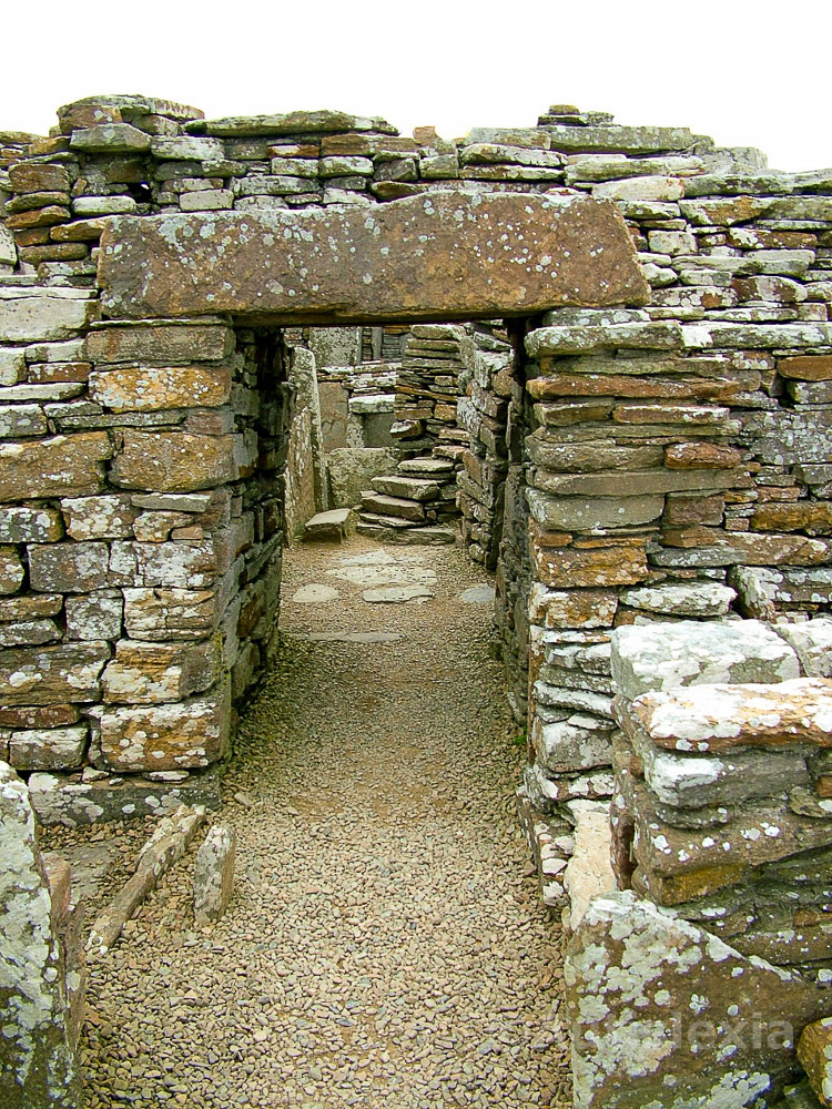 The Broch, on the Orkney Islands, Large but low dry stone doorway leading to an inner chamber