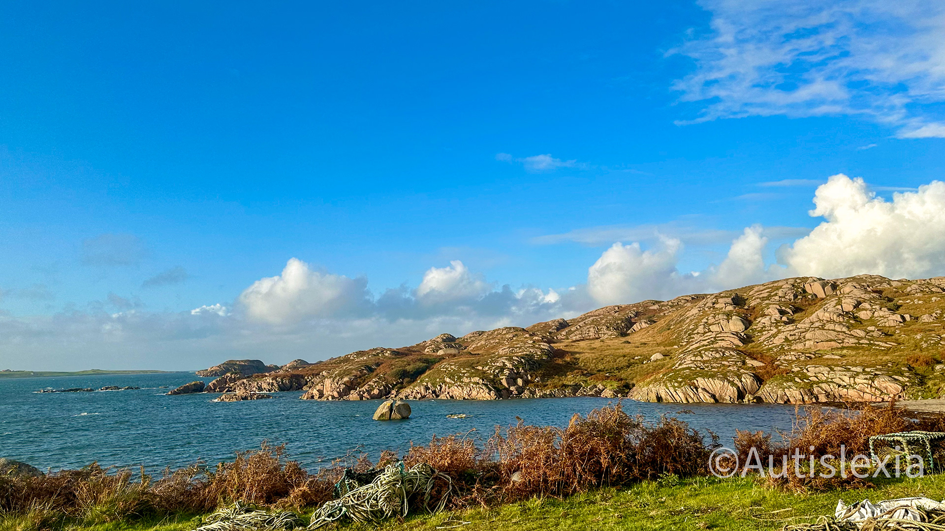 Coastline near Fionnphort which is rocky with sparse vegetation, typical north west Scottish coast