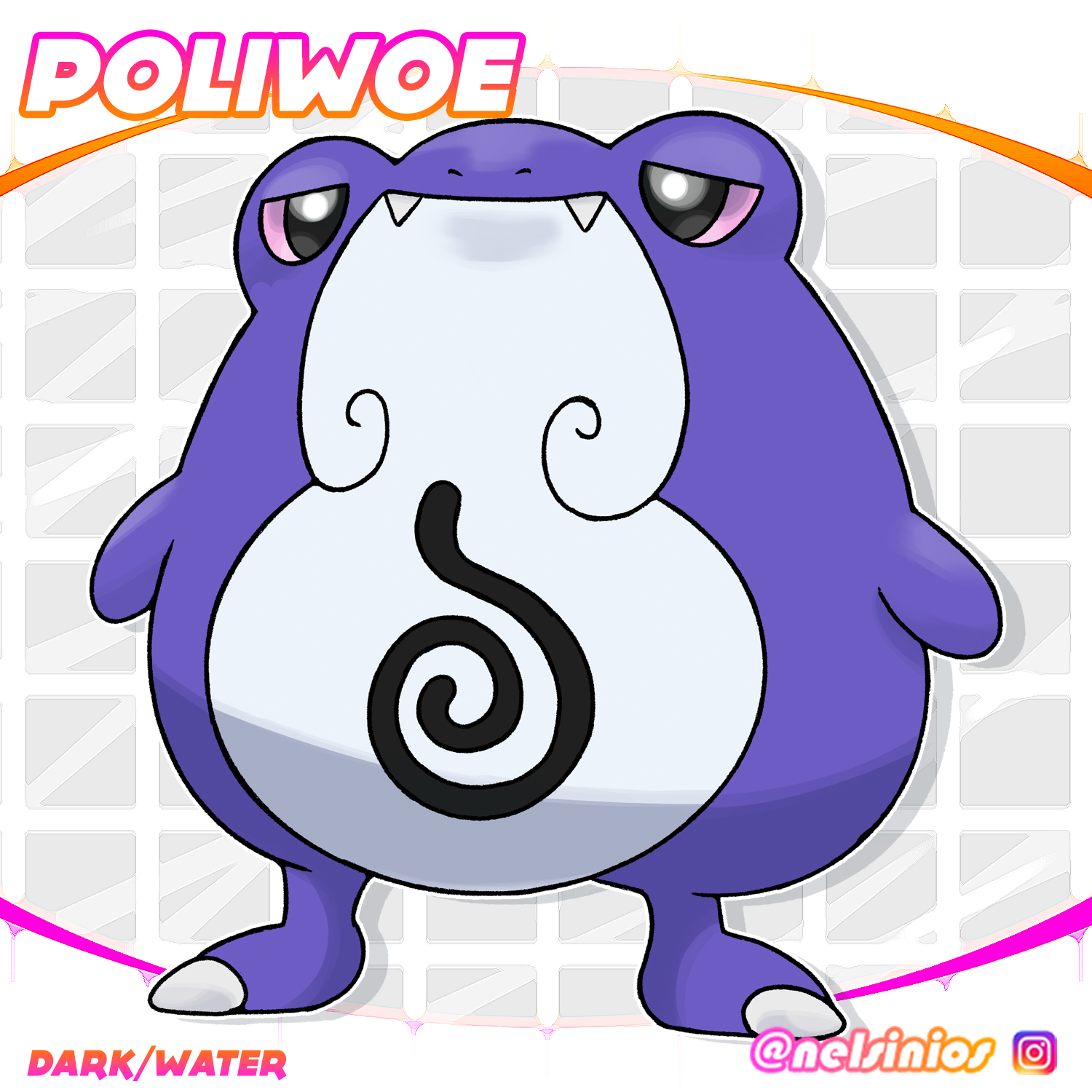 Polliwoe is the result of a Poliwhirl's misfortune laid onto them by Slowpoke, where its gloves have been taken from it so it evolves in a way that compensates, having an elongated frontside.