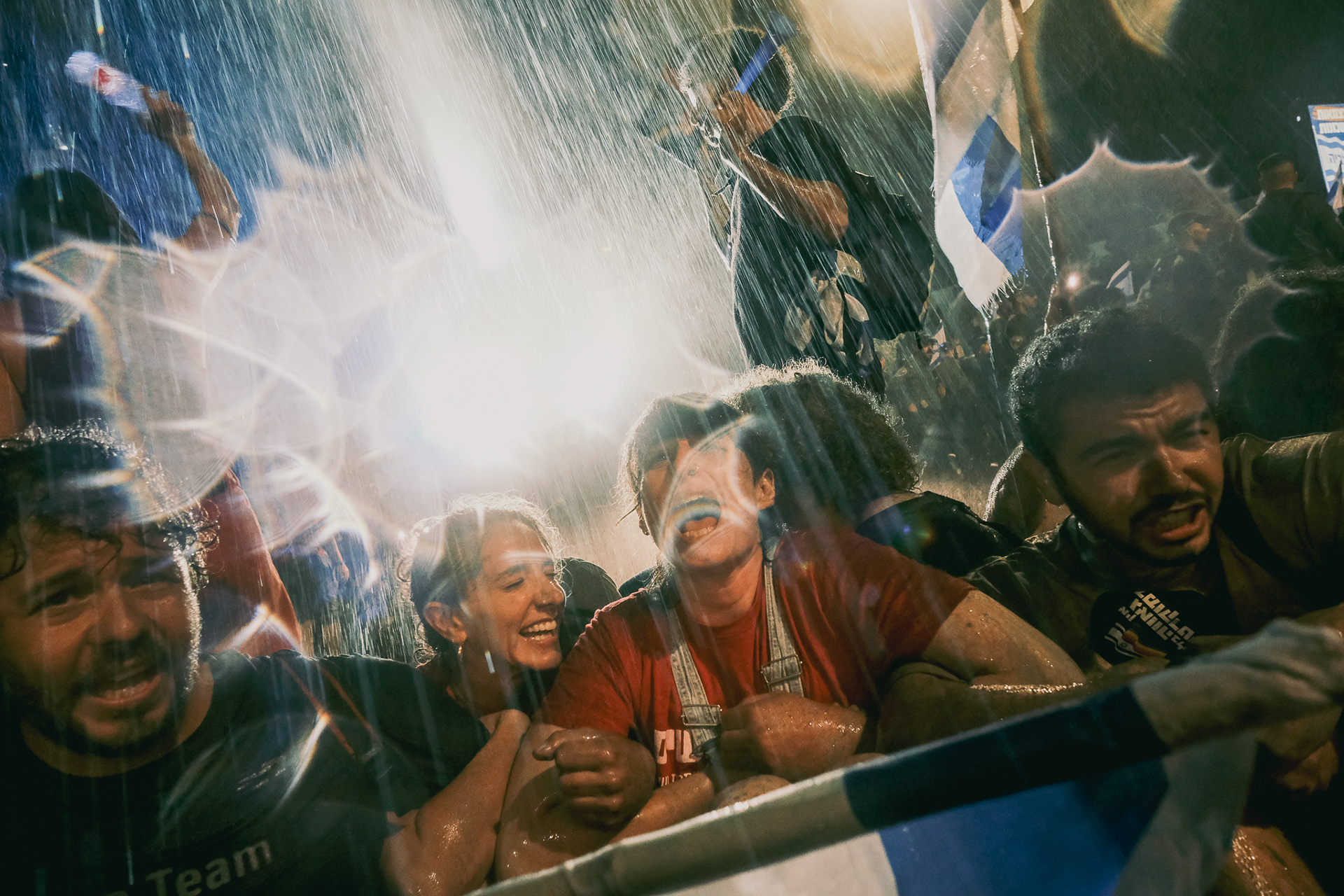 A police Makhtezit water cannon fires at protestors against Judiciary Reform. Jerusalem - 24 July 2023