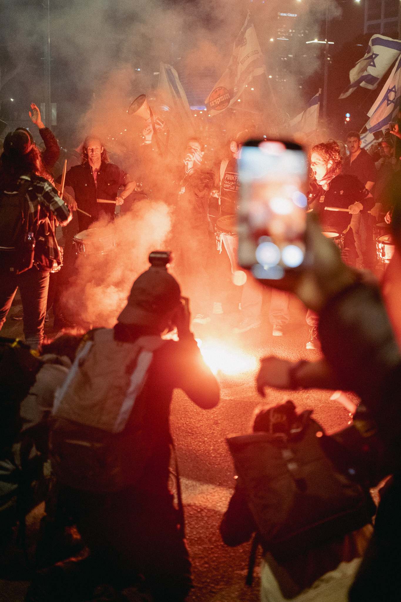 Protestors set fire in front of Begin Gate of the Kirya. Tel Aviv - 2 March 2024