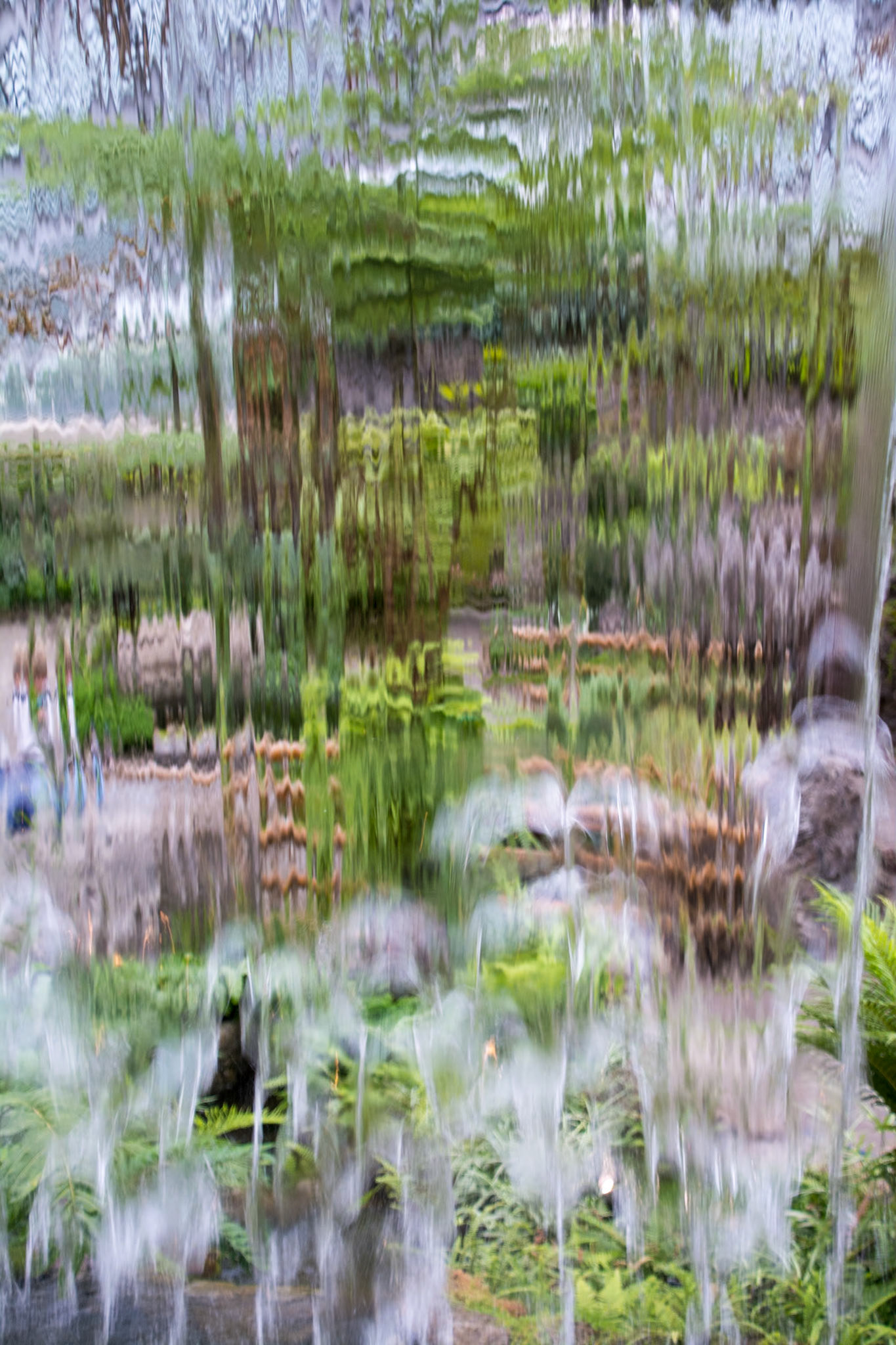 View through waterfall at Montreal Botanical Garden Montreal, Canada
