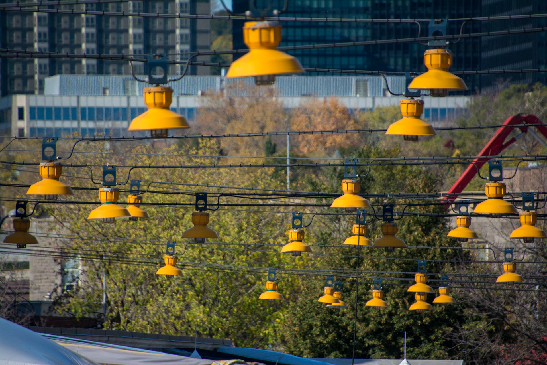Hanging lamps at Atwater Market, Montreal, Canada