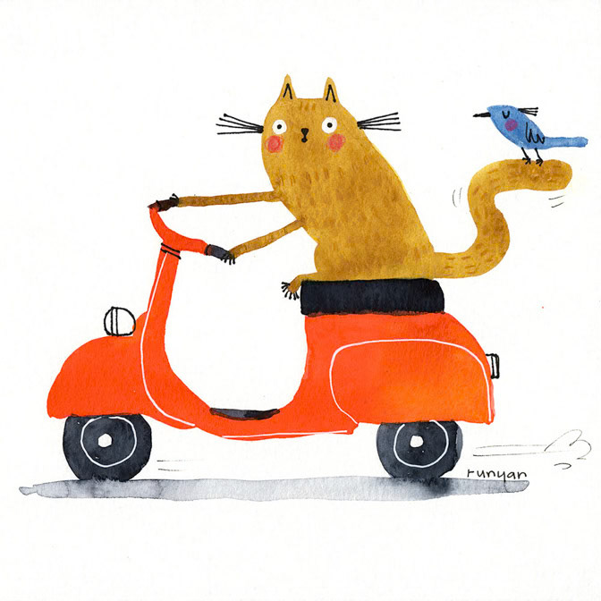 RED VESPA - Terry Runyan - Creatif _Cat- Scooter _  Creatif