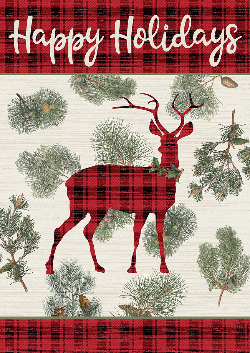 SH_Cmas_2550_Xmas Deer and Greenery Plaid Vertical_Creatif ©Steve Haskamp - Creatif License