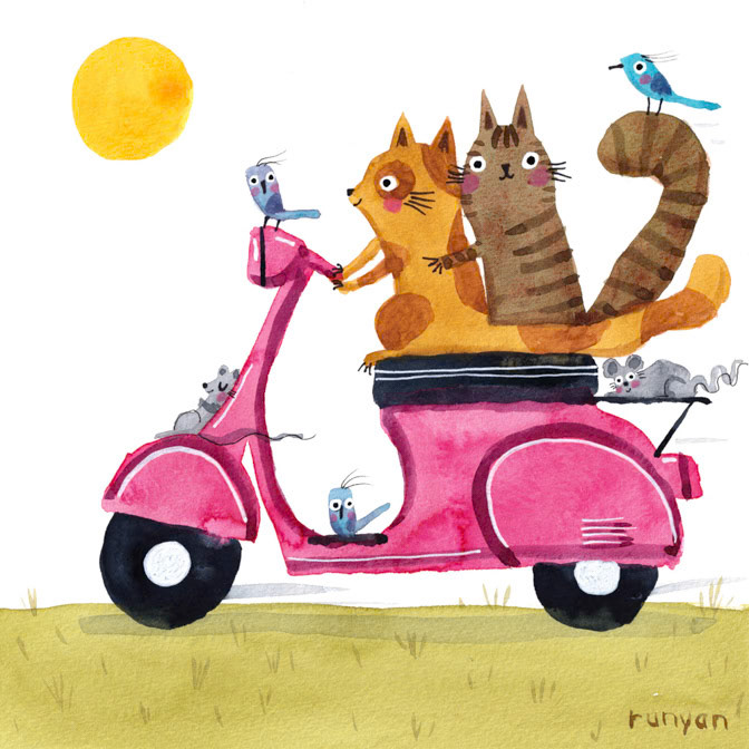 PINK VESPA _Bird- Cat- Scooter- Vespa _  Creatif