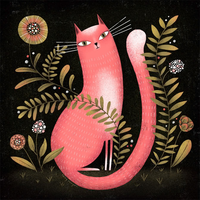 PINK GARDEN CAT 100dpi _Cat- Floral _  Creatif
