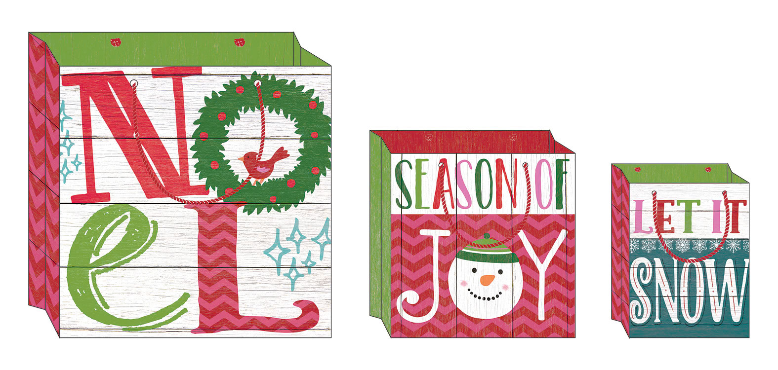 SH_Cmas_Jolly Phrases_5736 Set Of 3 Gift Bags_Creatif ©Steve Haskamp - Creatif License