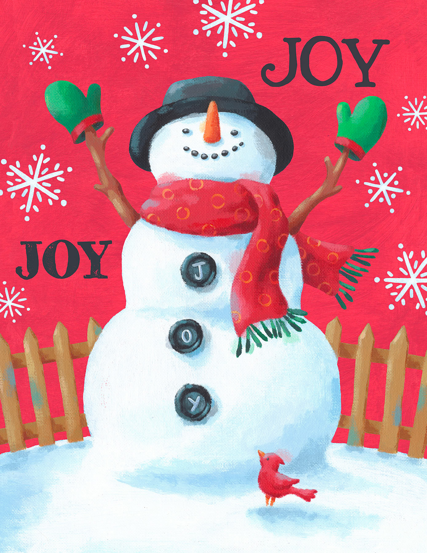SH_Cmas_854_2_Snowman Looking Up With Cardinal_Creatif ©Steve Haskamp - Creatif License