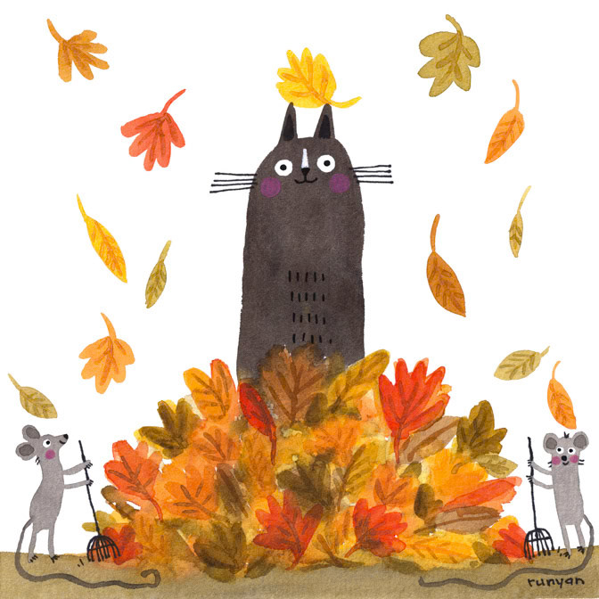RAKING SHENANIGANS 12x12 _Cat- Fall- Leaves _  Creatif