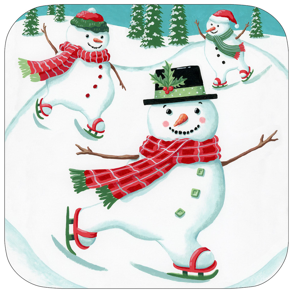 SH_Cmas_2469_Ice Skating Snowmen Square Plate_Creatif ©Steve Haskamp - Creatif License