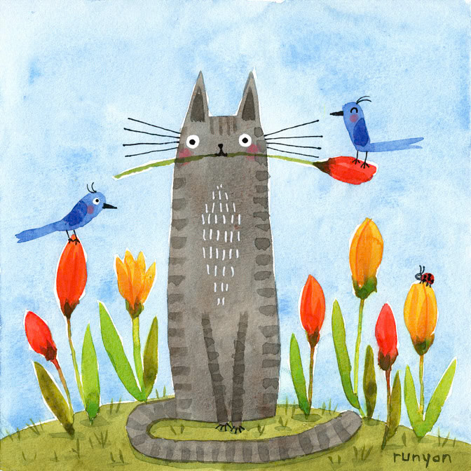 TULIP KITTY _Bird- Cat- Floral _  Creatif ©Terry Runyan - Creatif License