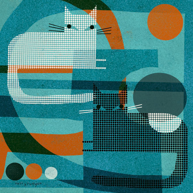 CATS ON BLUE WITH ORANGE 300dpi Terry Runyan - Creatif _Cats _  Creatif