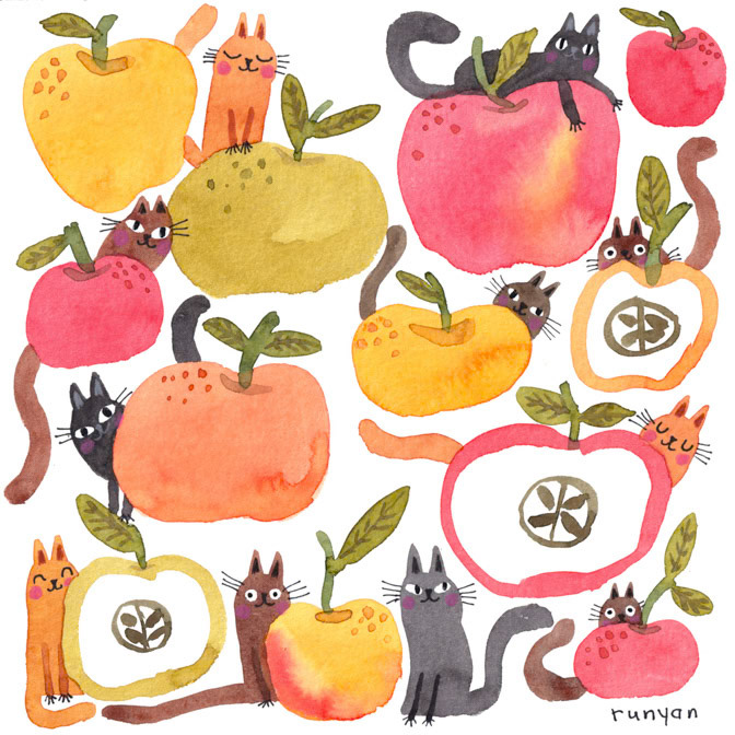 BIG APPLES TINY CATS _Apple- Cats- Fruit _  Creatif