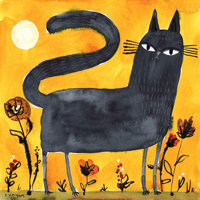 BLACK CAT ON YELLOW - Terry Runyan - Creatif _Cat _  Creatif