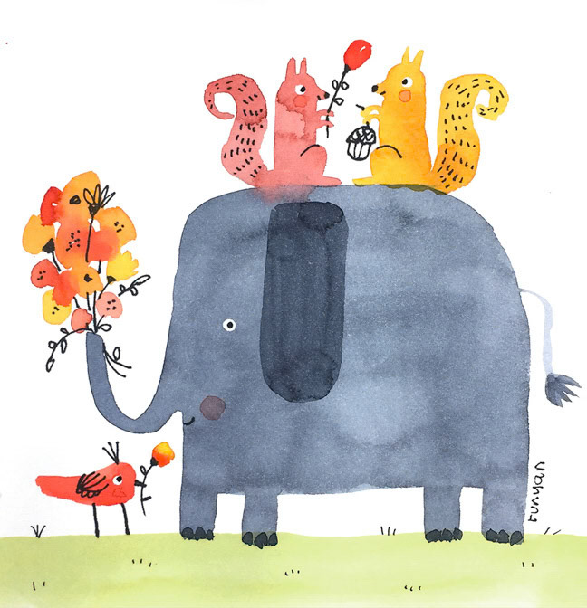 Elephant &amp; Squirrels _Animals- Elephants _  Creatif ©Terry Runyan - Creatif License
