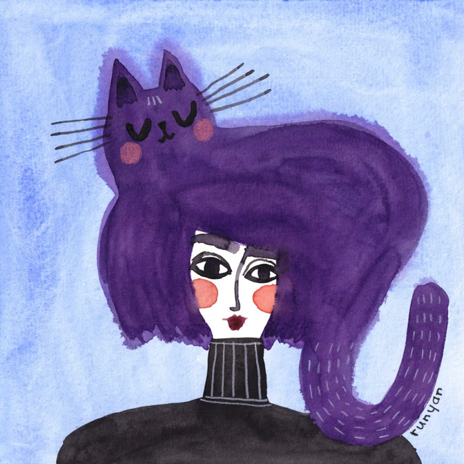 PURPLE HAIR CAT _Cat Hat _  Creatif