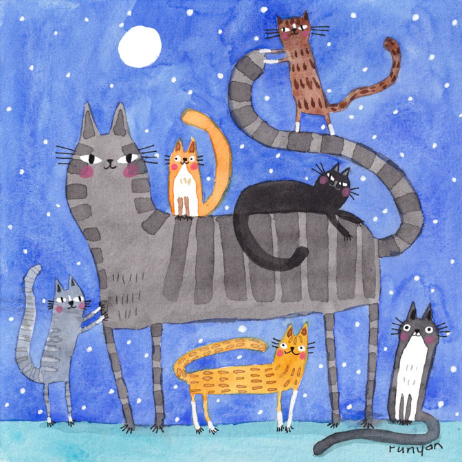 BIG CAT LITTLE CATS _Cats- moon- snow _  Creatif