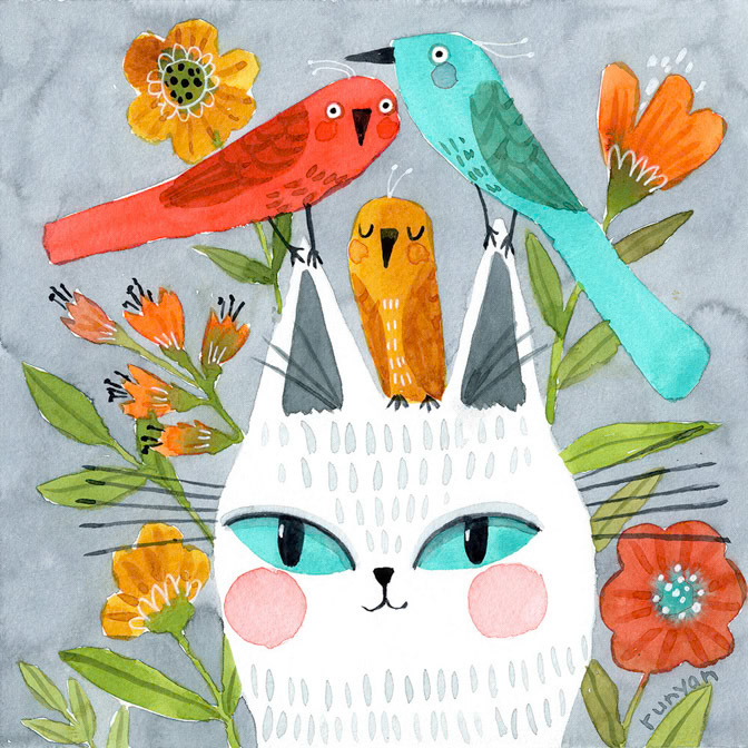 WHITE PERCH _Bird- Cat _  Creatif