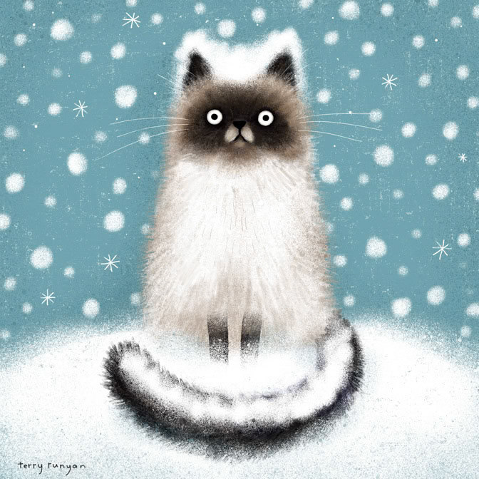 SNOW CAT 15x15 _art needlepoint- Hires _  Creatif ©Terry Runyan - Creatif License