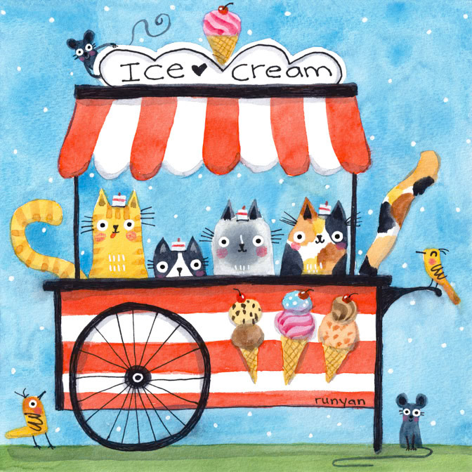 ICE CREAM CATS 15x15 _Andrews Mcmeel 2025 cal- Cats- Ice Cream _  Creatif