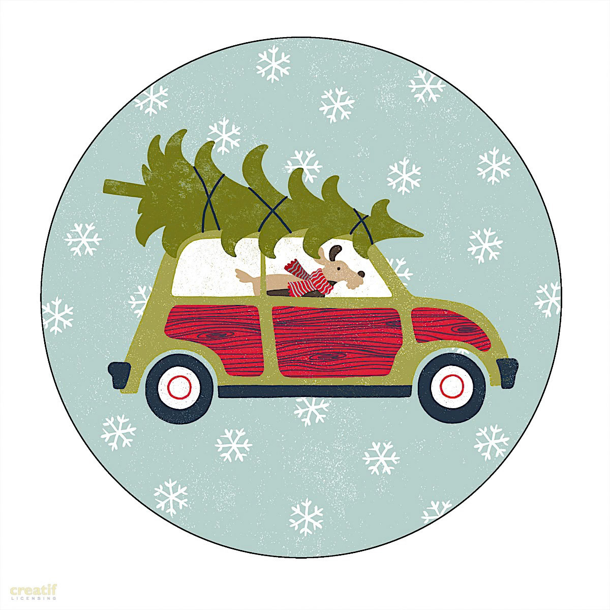 SH_Cmas_2213_Christmas Driving Dog Plate Blank Hi Res 8 inch_Creatif ©Steve Haskamp - Creatif License