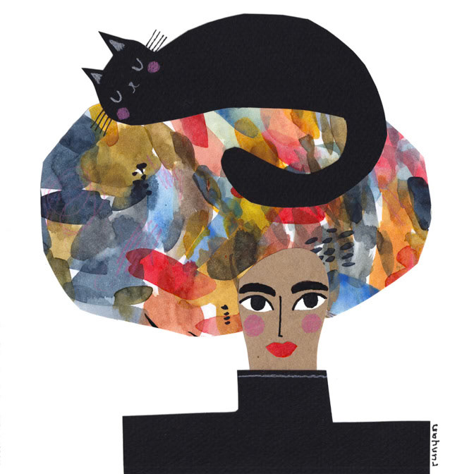 COLORFUL BED _Cat- Hat- Woman- Women _  Creatif