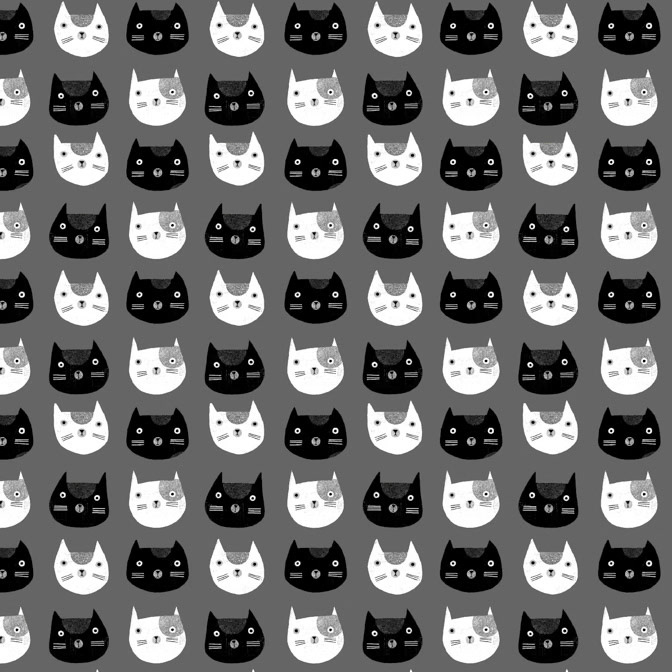 16135 Cosmo Cat Heads 11 Charcoal 4X6 SR _Cat- Fabric- Patterns _  Creatif