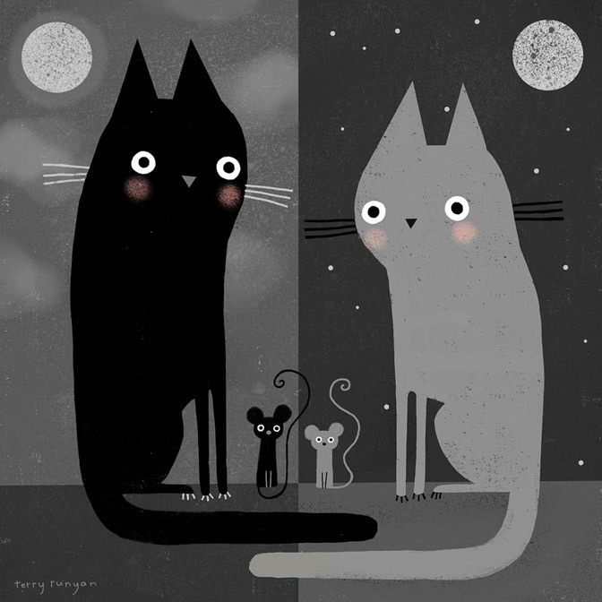 NIGHT &amp; DAY 2 - Terry Runyan - Creatif _Cats- moon- Mouse- Prima Design USA _  Creatif