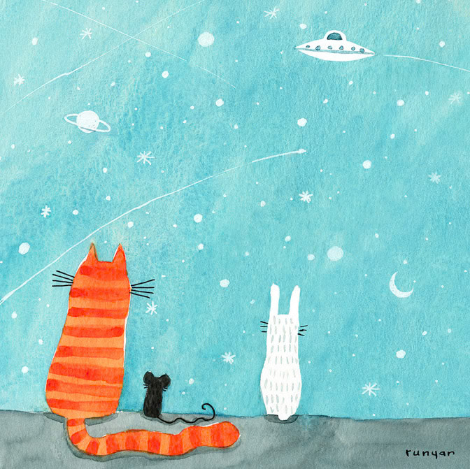 NIGHT SKY square - Terry Runyan - Creatif _Alien- Cat- Mouse _  Creatif