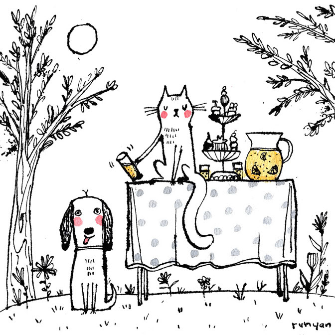 GARDEN PARTY 2 - Terry Runyan - Creatif _Cat- Dog- Picnic _  Creatif