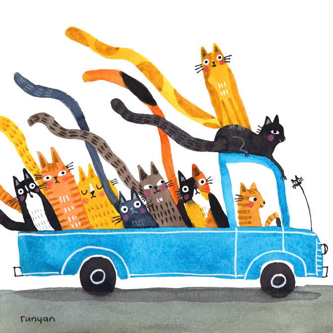 MOVING DAY 10x10 _Blue- Cats- Moving- Skoko Cards Germany- Truck _  Creatif