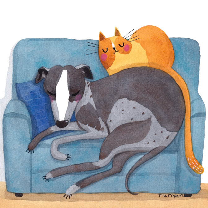 COUCH POTATOES 13x13 _Cat Dog- Couch _  Creatif