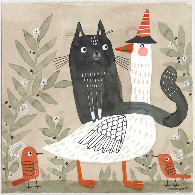 Mother Goose Rider - Terry Runyan - Creatif _Bird- Cat- goose _  Creatif