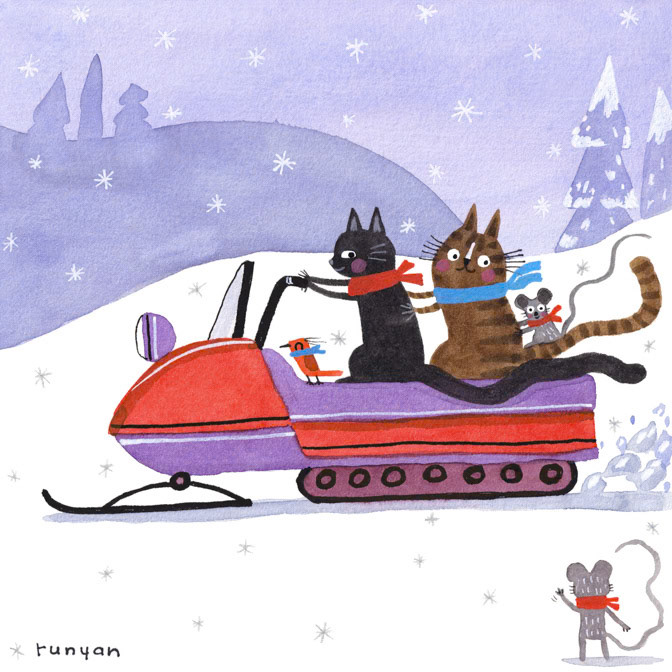 SNOWMOBILE GROUP RIDE 14x14 _Cats- Snowmobile- Winter _  Creatif